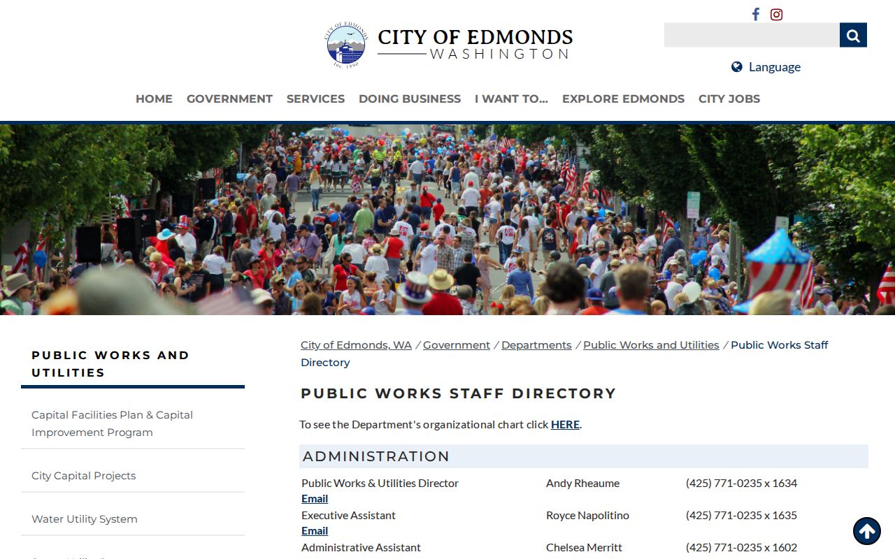 Edmonds people directories city Public Works staff roster