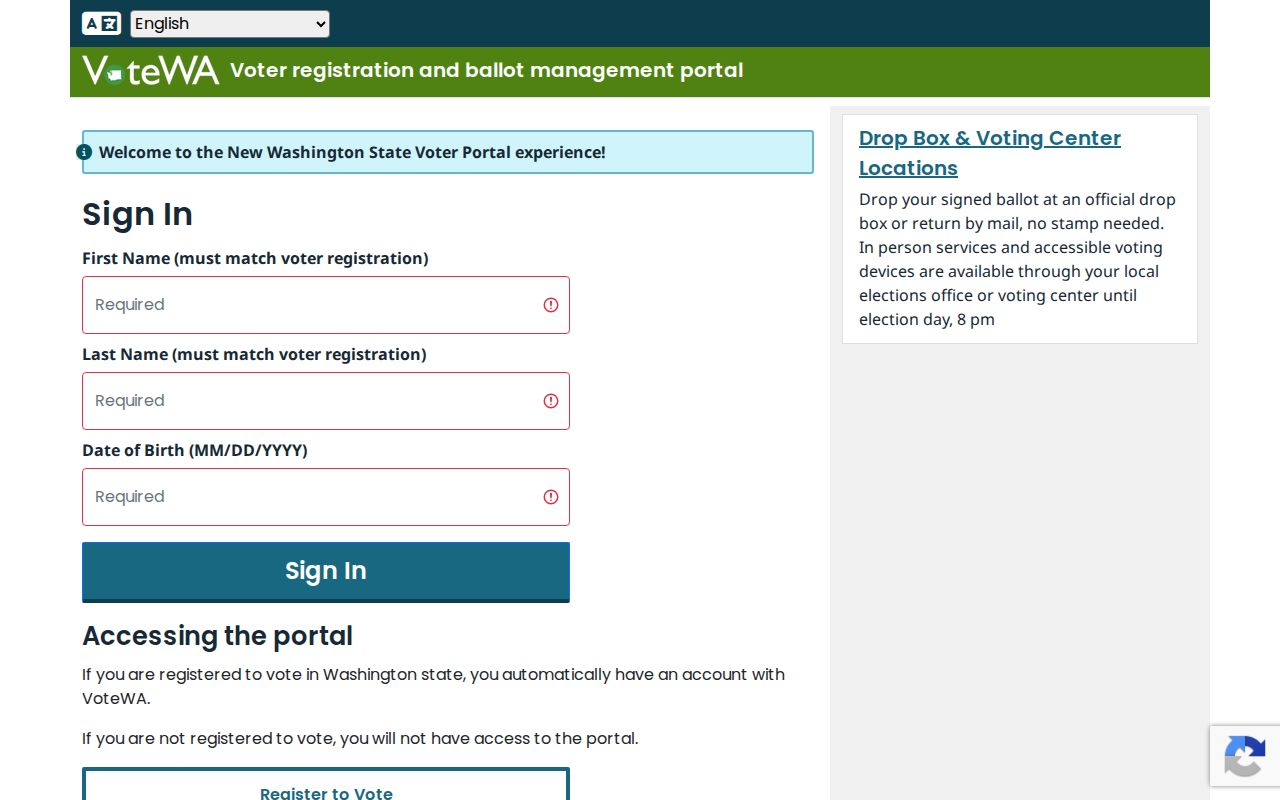 Edmonds voter registration lookup fields in VoteWA